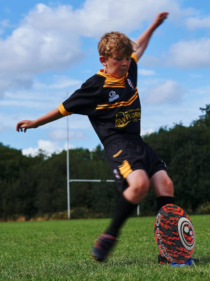 Street Rugby Ball Size 4 – Black/Orange, Durable, Outdoor Play - Optimum