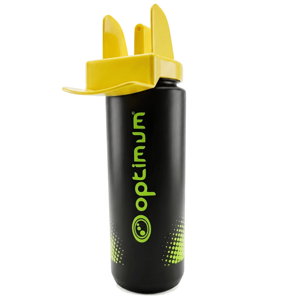 Optimum Aqua Spray water bottle in black with fluro yellow flip spray cap - Optimum Sport