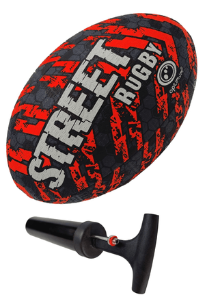 Optimum Street Rugby Ball Black/Orange Size 5 with pump