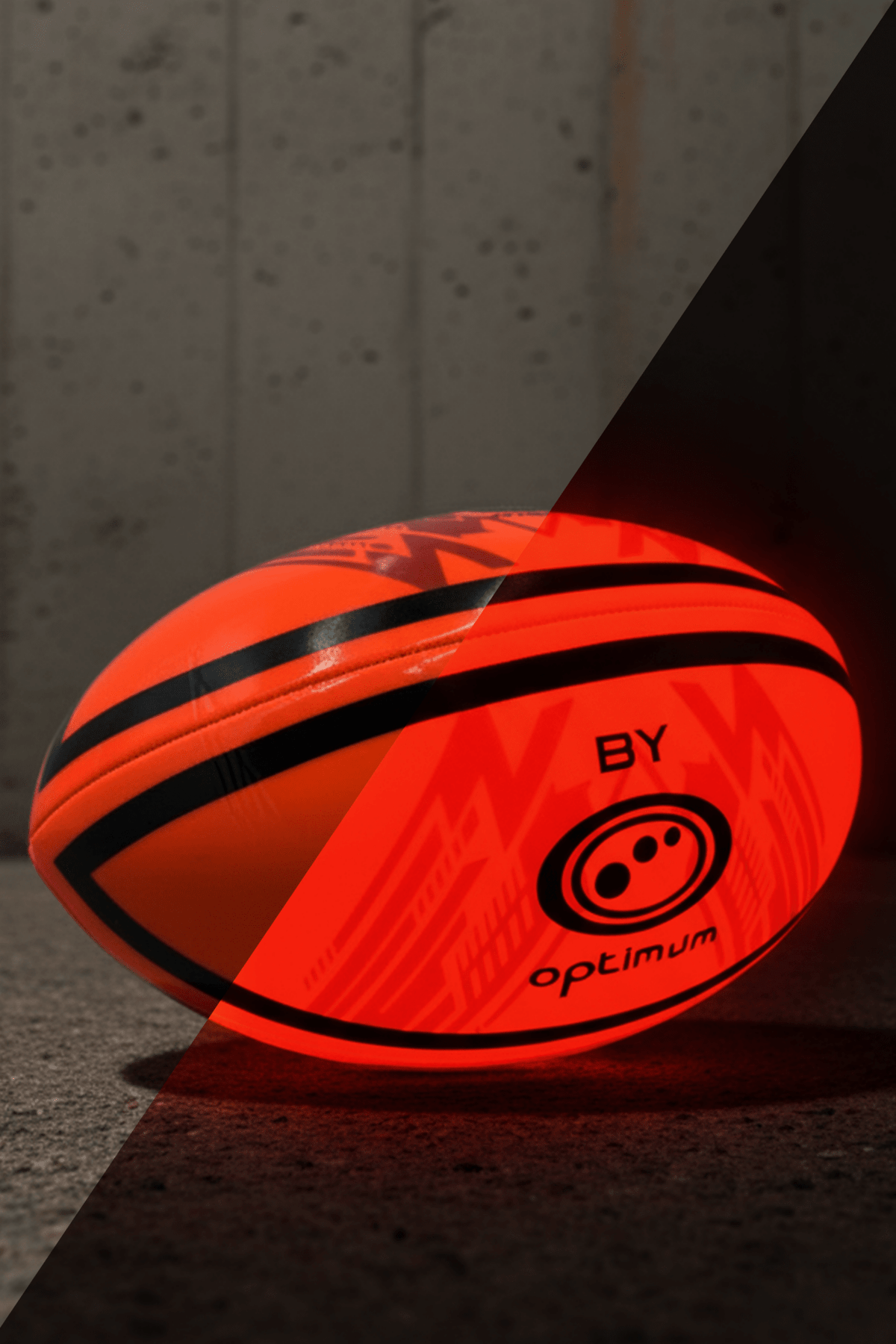 LED Glow Rugby Ball Size 5 – Motion Activated with Auto-Off – Durable Water-Resistant Night Play - Optimum