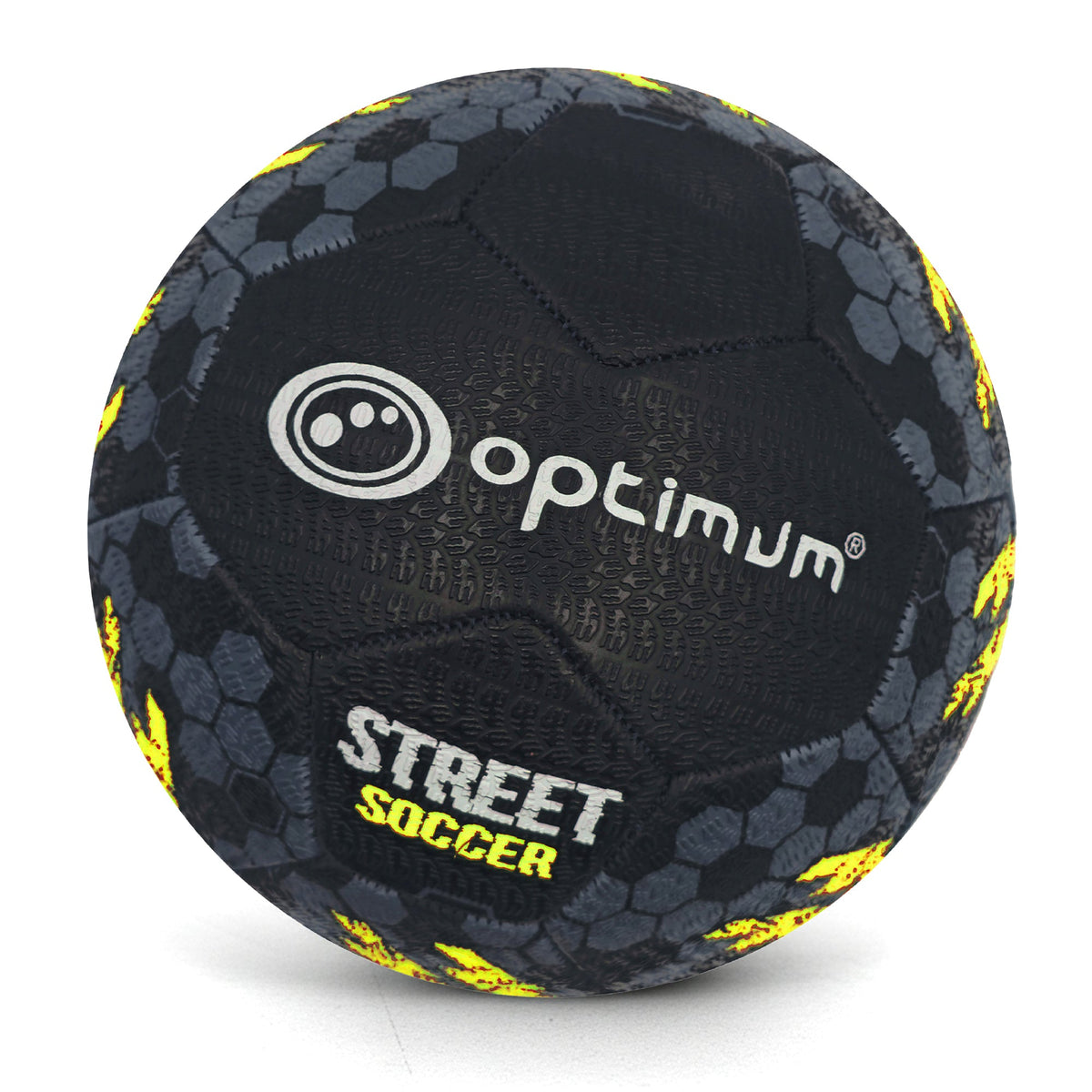 Street Football – Yellow, tyre-grip Korean rubber match & training ball, all surfaces, Sizes Mini–5 - Optimum
