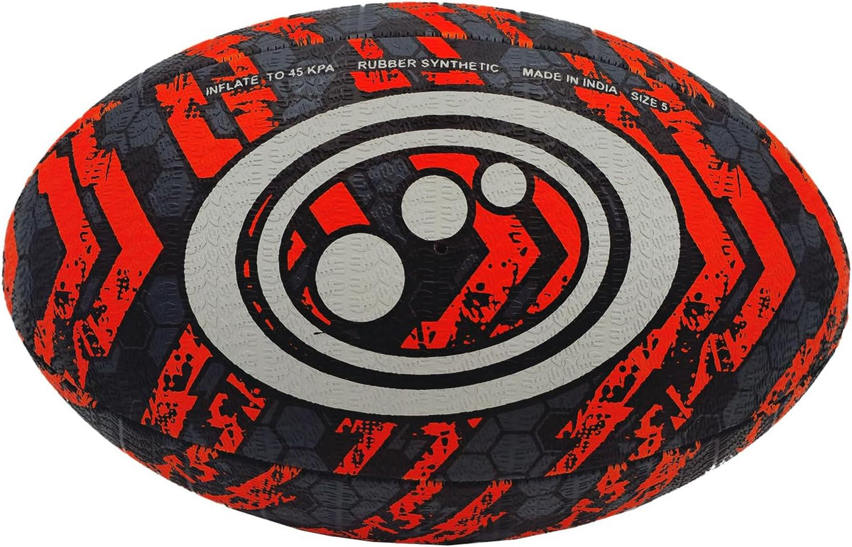 Street Rugby Ball Size 3 – Black/Orange, Durable, High Grip, Outdoor - Optimum