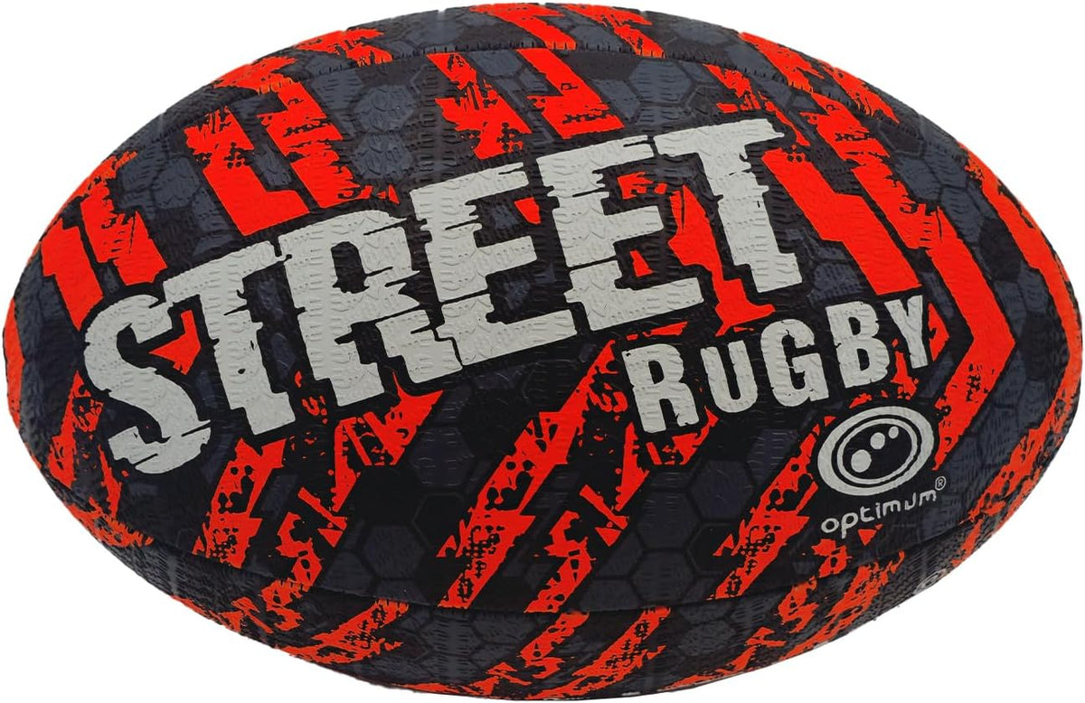 Street Rugby Ball Size 4 – Black/Orange, Durable, Outdoor Play - Optimum