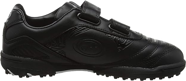 Black Optimum Razor astro trainer side view with hook-and-loop straps and studded astro sole, on white - Optimum